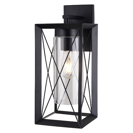 Vaxcel Milton 1 Light Matte Black Transitional Outdoor Wall Lantern Clear Glass T0763